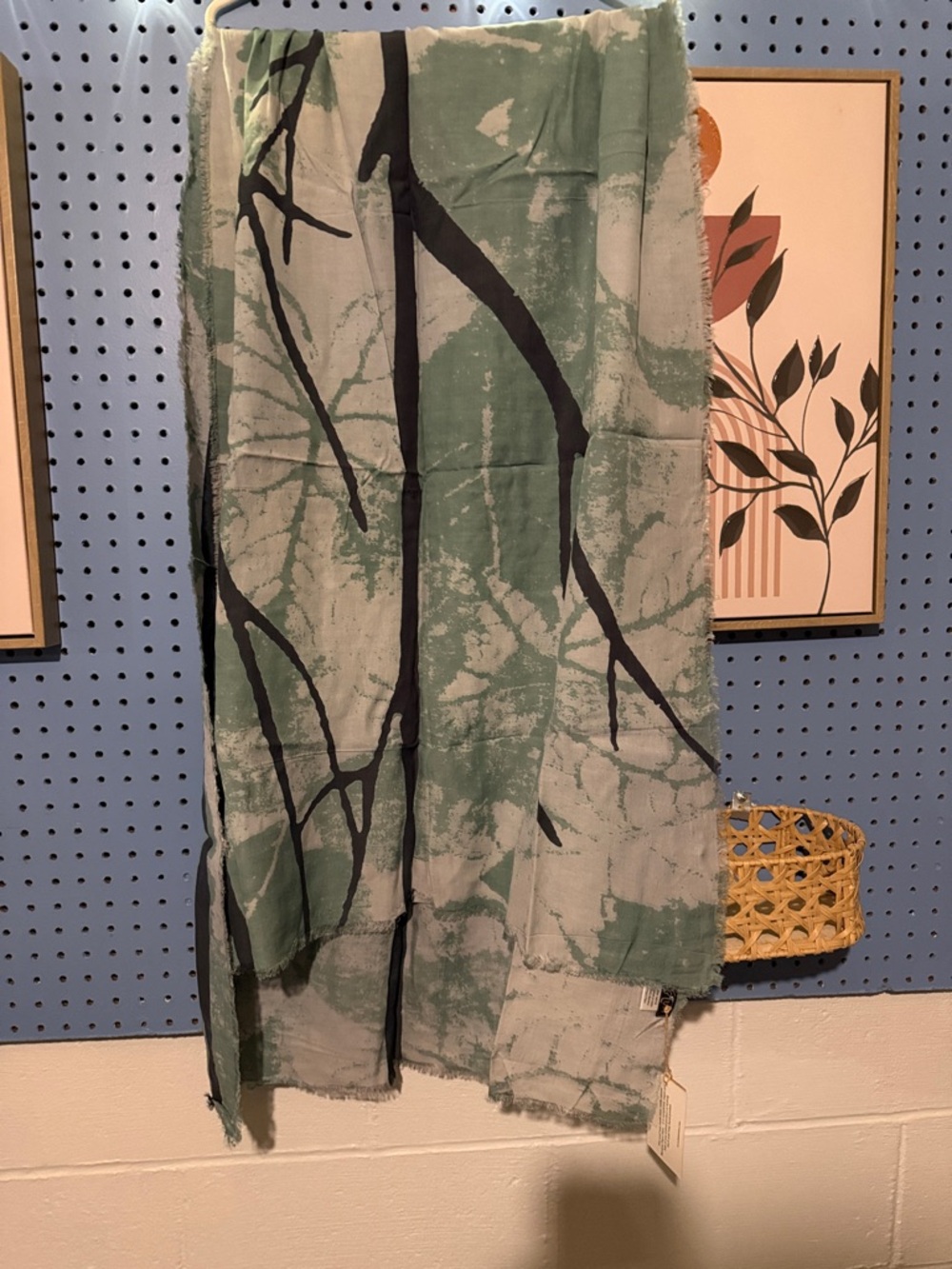 Botanical-Inspired Green Branch Print Scarf Wrap